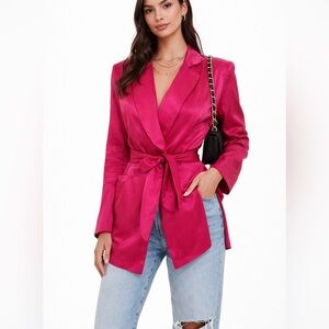 FATE Anthropologie fushia pink silky blazer JACKET